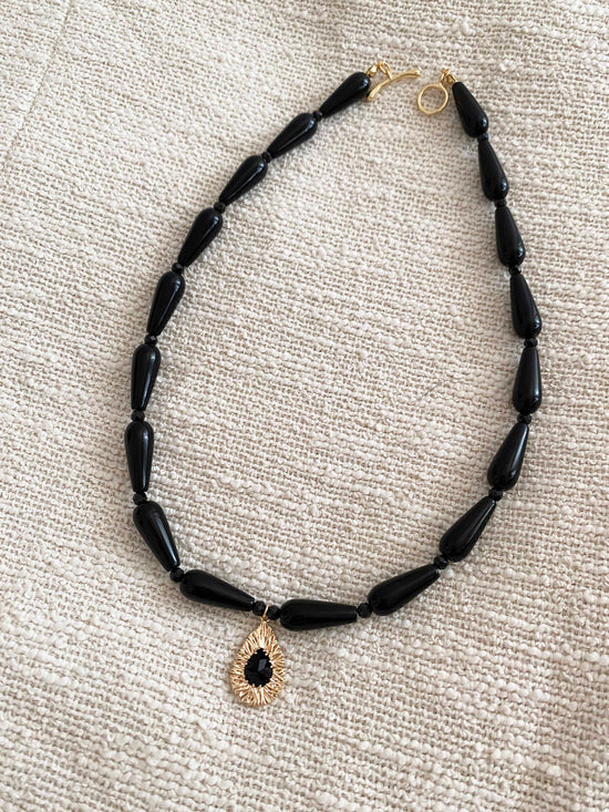 Handmade Fashion Natural Stone Black Onyx Spinel Pendant Necklace