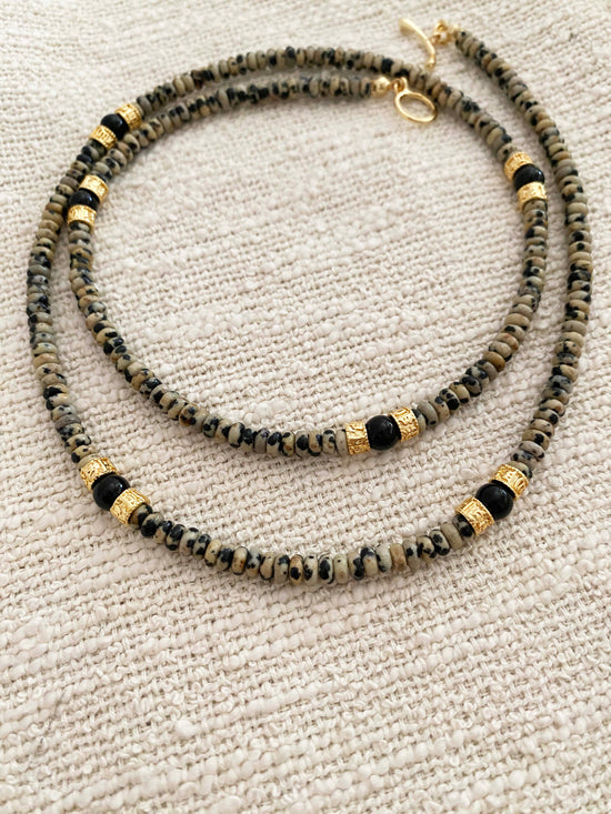 Handmade Fashion Natural Stone Black Onyx Dalmatian Jasper Necklace