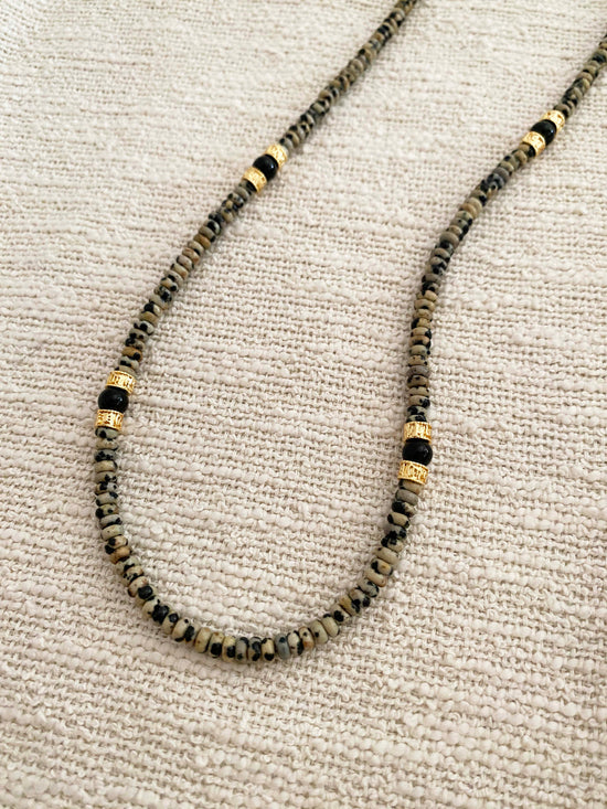 Handmade Fashion Natural Stone Black Onyx Dalmatian Jasper Necklace