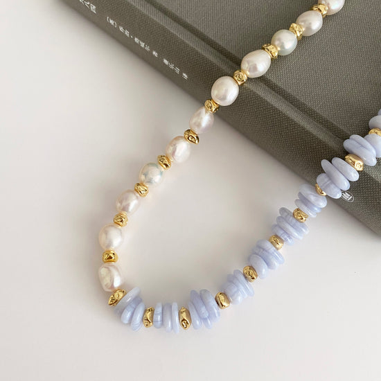 Handmade Fashion Natural Stone Agate Baroque Pearl Necklace