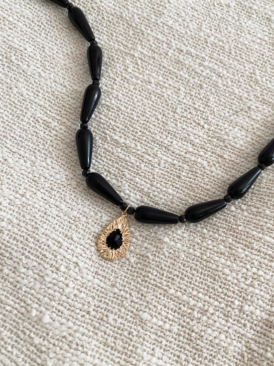 Handmade Fashion Natural Stone Black Onyx Spinel Pendant Necklace