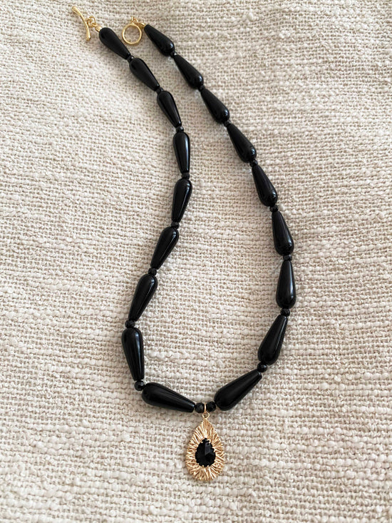 Handmade Fashion Natural Stone Black Onyx Spinel Pendant Necklace