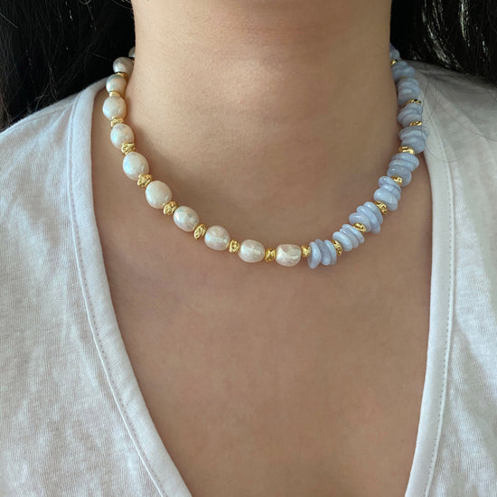 Handmade Fashion Natural Stone Agate Baroque Pearl Necklace