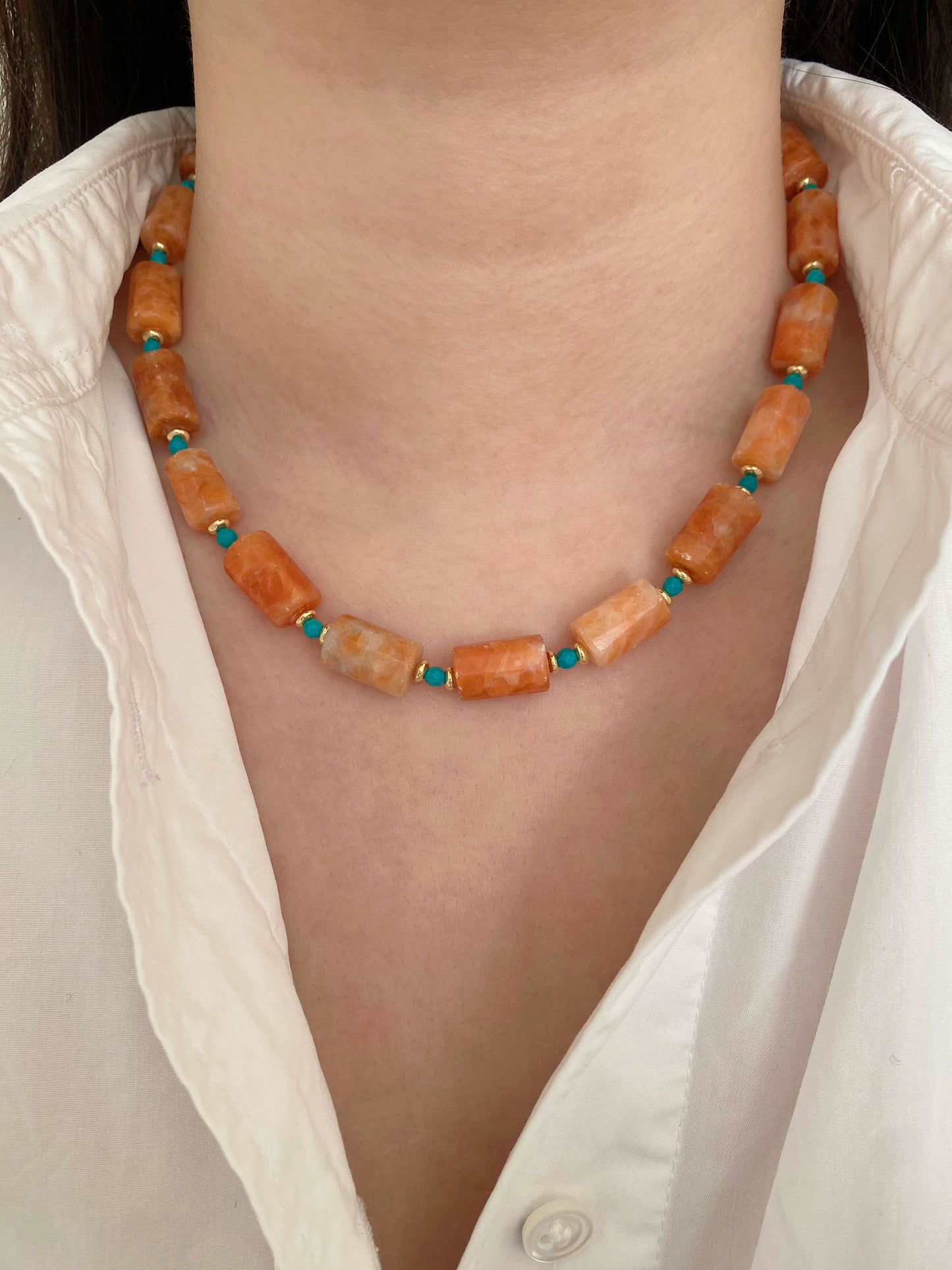 Handmade Fashion Natural Stone Calcite Turquoise Necklace