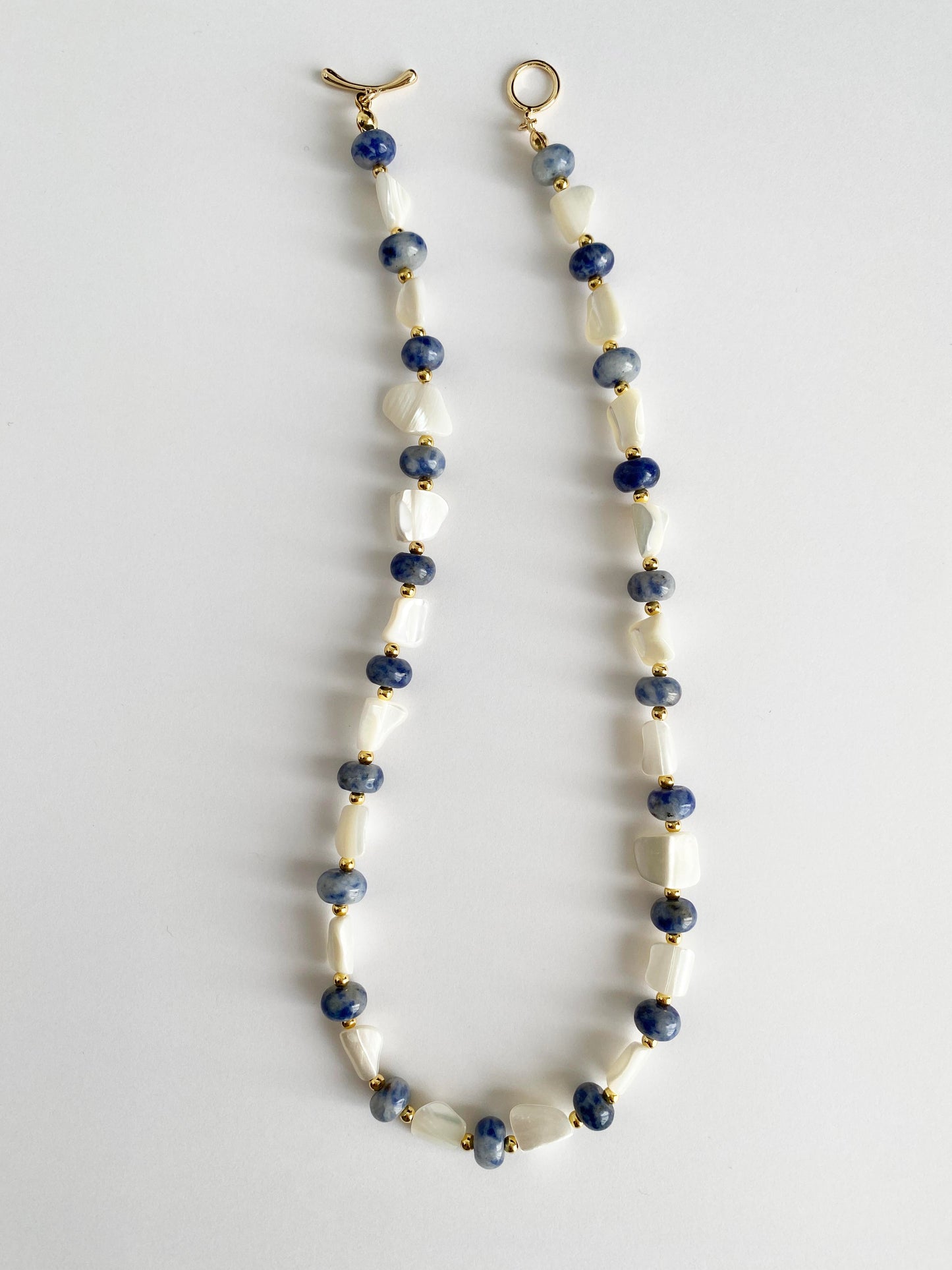 Handmade Fashion Natural Stone Shell Blue Dot Jade Necklace