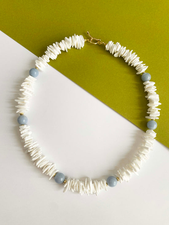 Handmade Fashion Natural Stone Angelite Shell Necklace