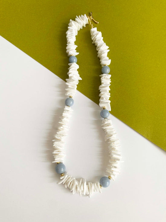 Handmade Fashion Natural Stone Angelite Shell Necklace