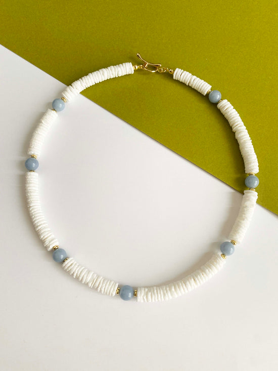 Handmade Fashion Natural Stone Angelite Shell Necklace