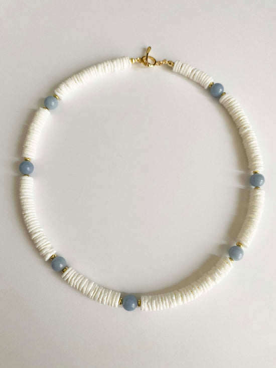 Handmade Fashion Natural Stone Angelite Shell Necklace