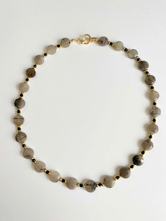 Handmade Fashion Natural Stone Black Rutilated Quartz Black Spinel Necklace