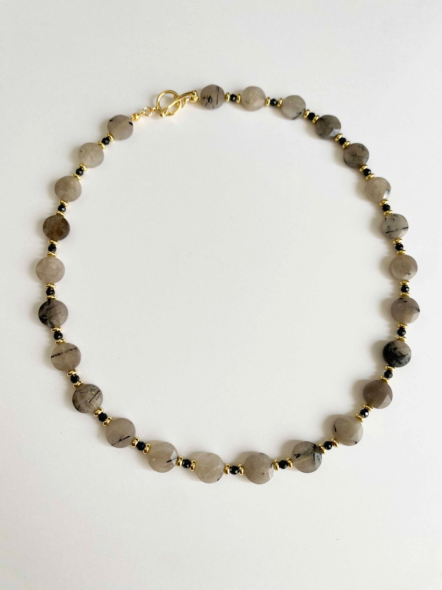 Handmade Fashion Natural Stone Black Rutilated Quartz Black Spinel Necklace