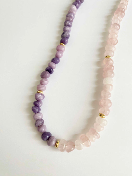 Handmade Fashion Natural Stone Rose Quartz Lepidolite Necklace