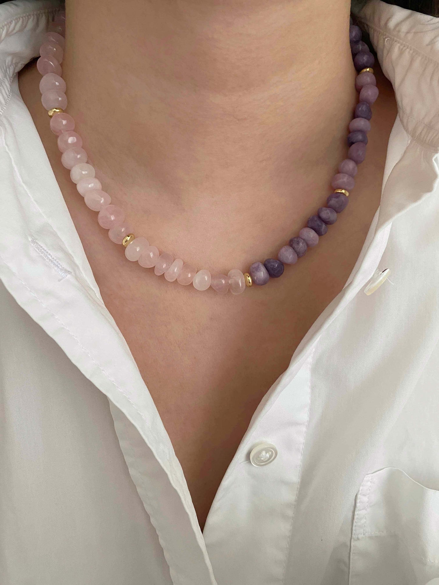 Handmade Fashion Natural Stone Rose Quartz Lepidolite Necklace