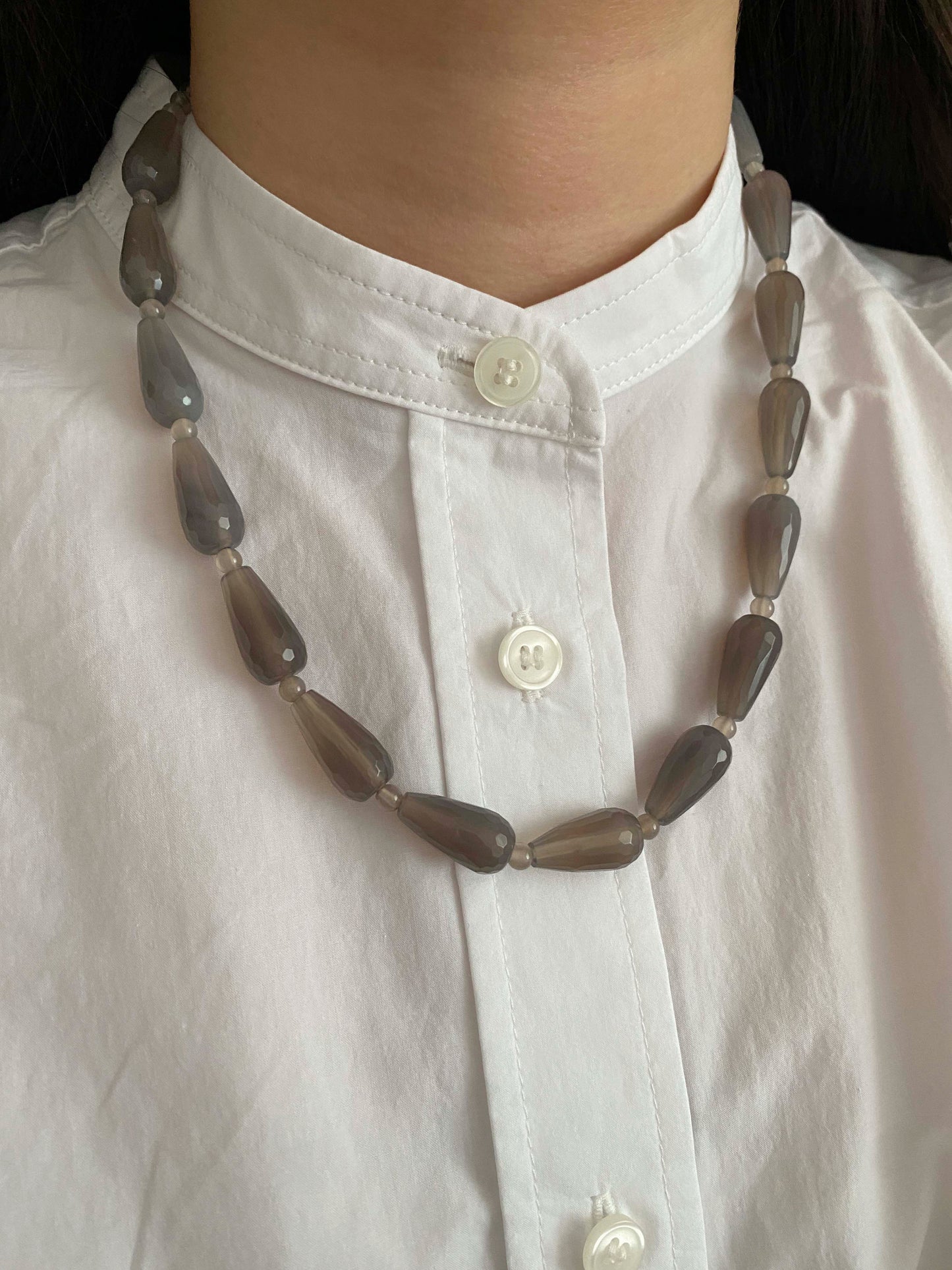 Handmade Fashion Natural Stone Grey Agate Necklace