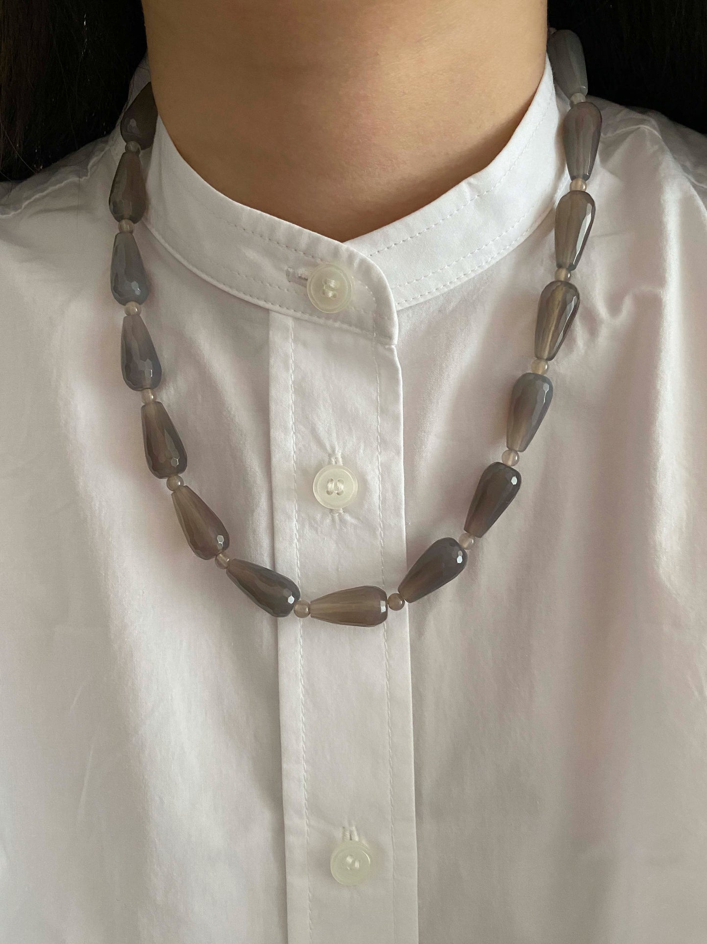 Handmade Fashion Natural Stone Grey Agate Necklace