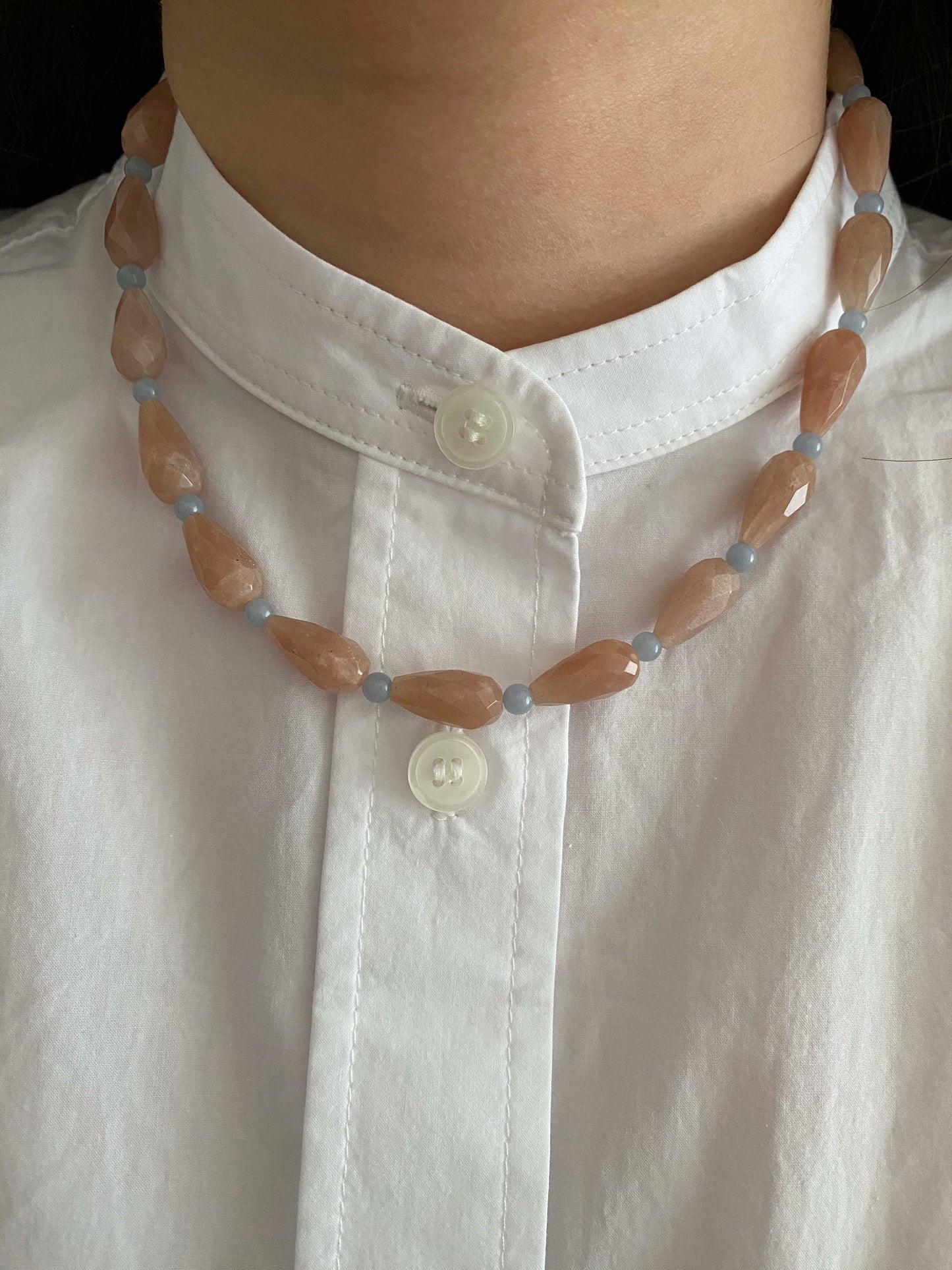 Handmade Fashion Natural Stone Angelite Sunstone Necklace