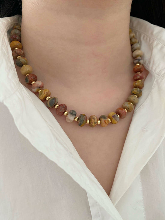 Handmade Fashion Natural Stone Crazy Lace Agate Necklace