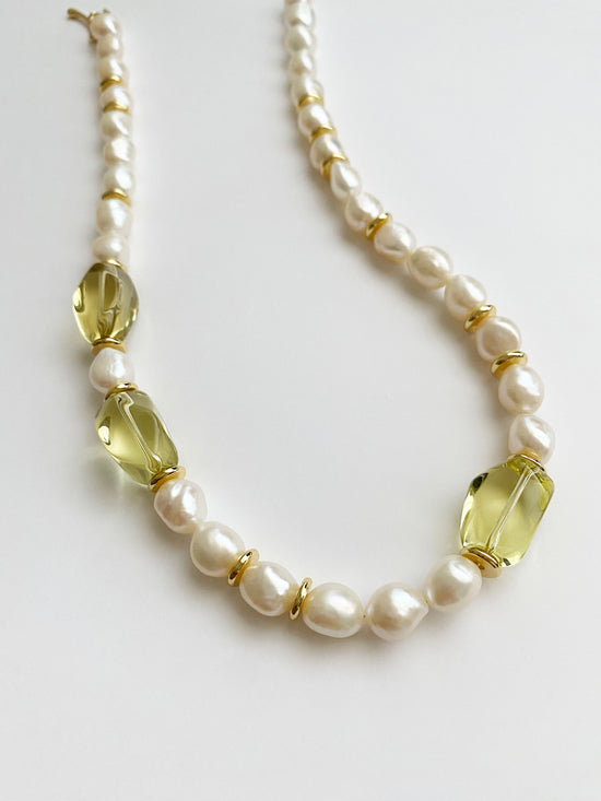 Handmade Fashion Natural Stone Citrine Baroque Pearl Necklace