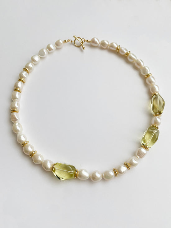 Handmade Fashion Natural Stone Citrine Baroque Pearl Necklace