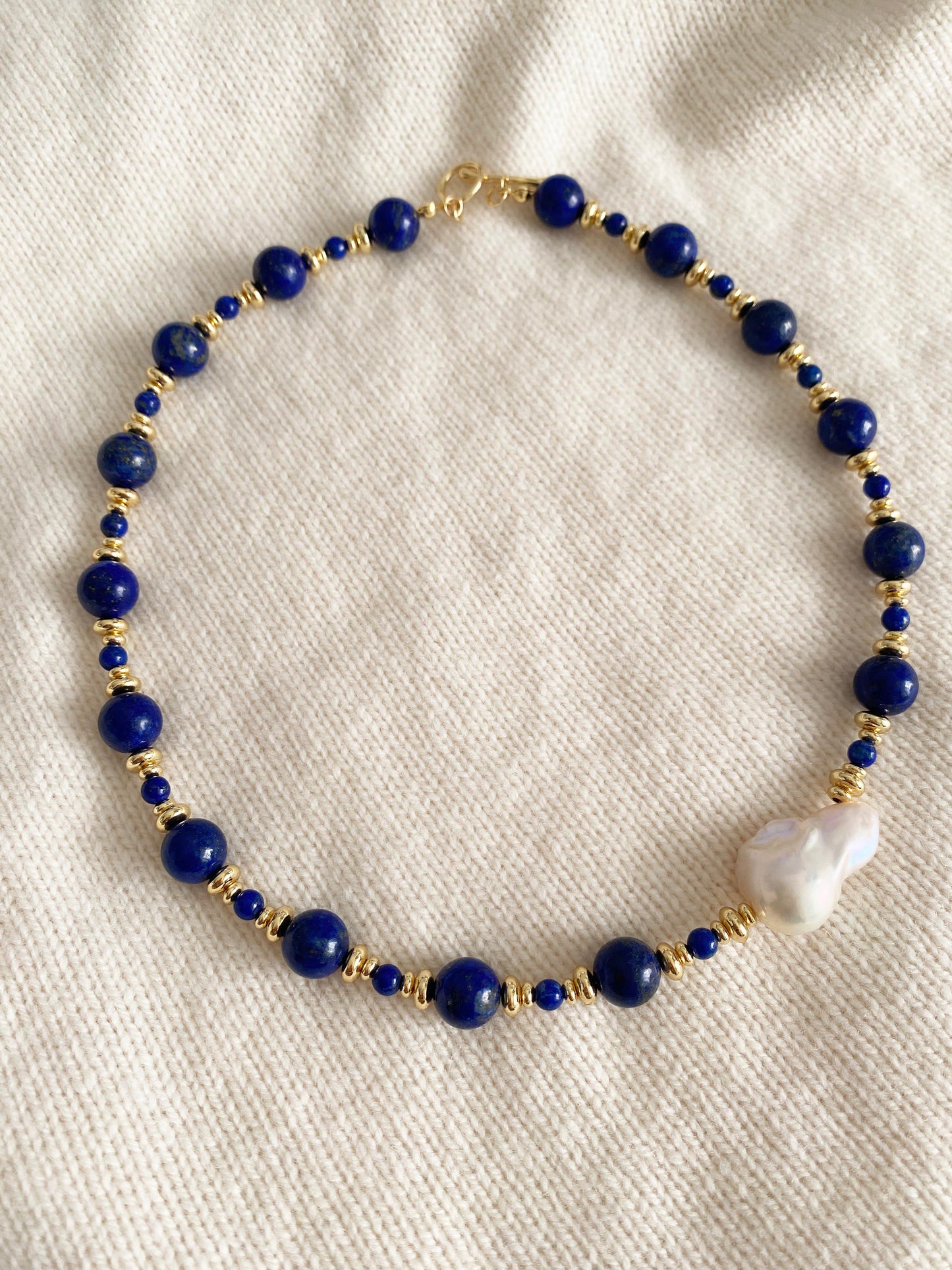 Handmade Fashion Natural Stone Lapis Lazuli Baroque Pearl Necklace