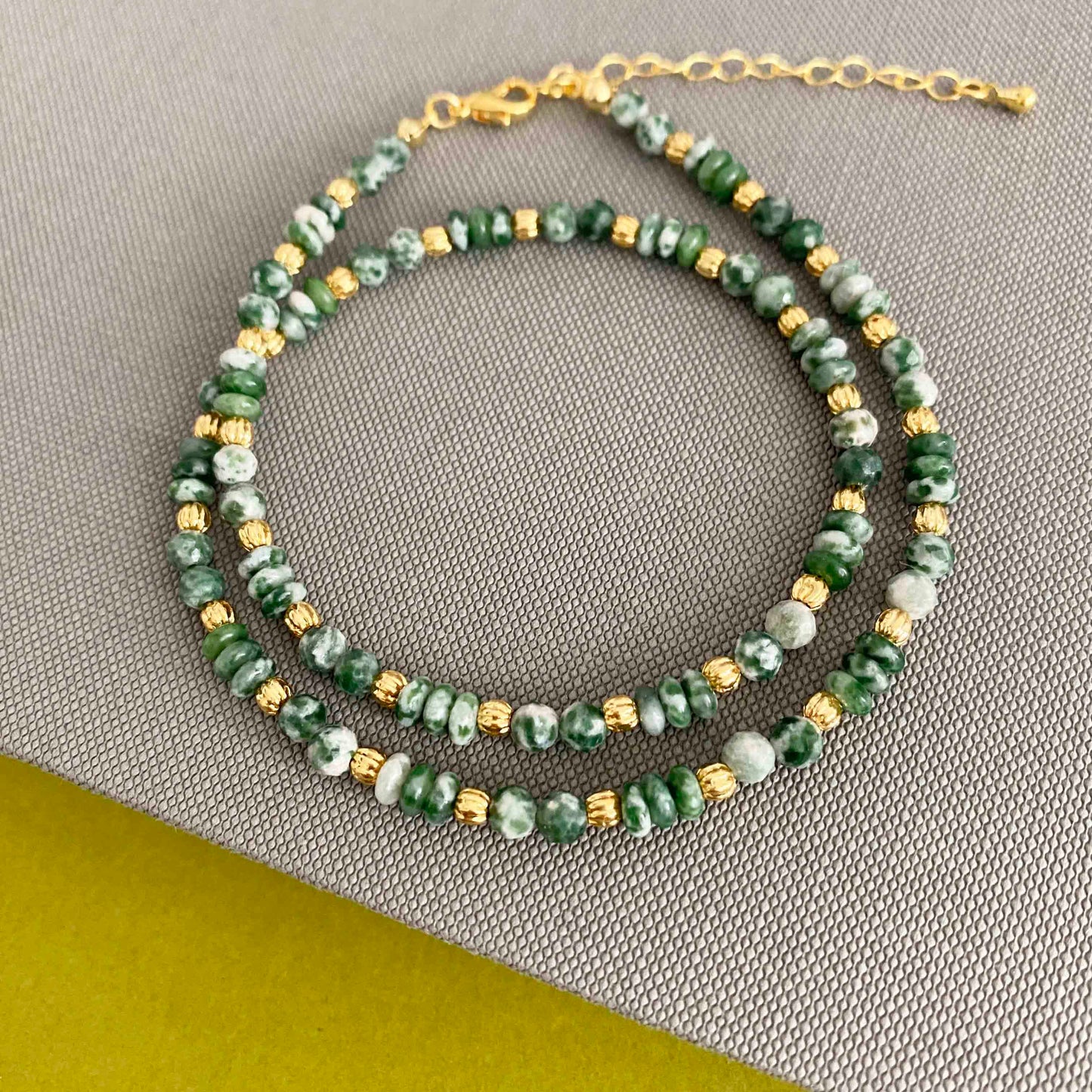 Handmade Fashion Natural Stone Green Dot Jade Necklace