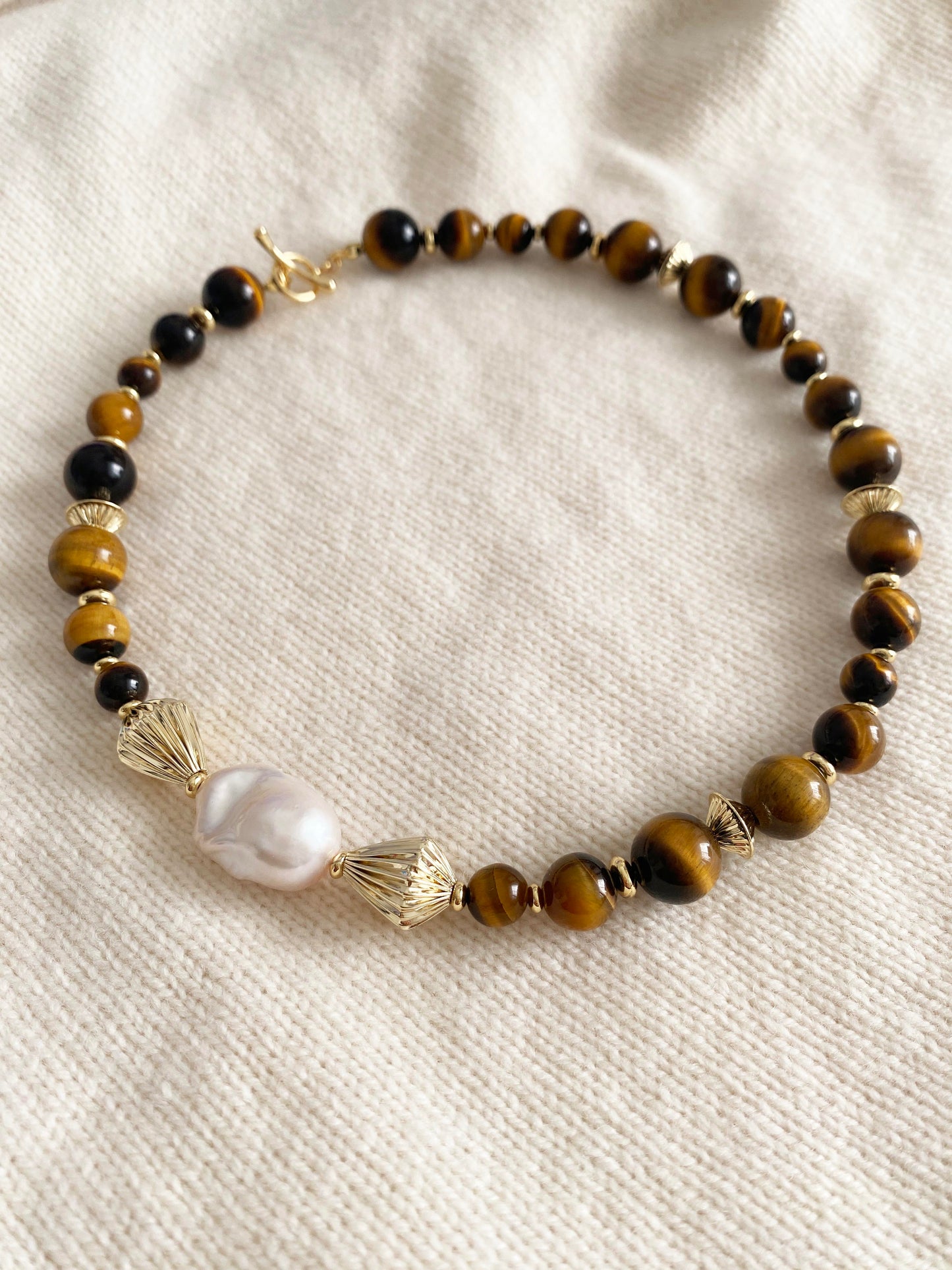 Handmade Fashion Natural Stone Tiger Eye Baroque Pearl Necklace