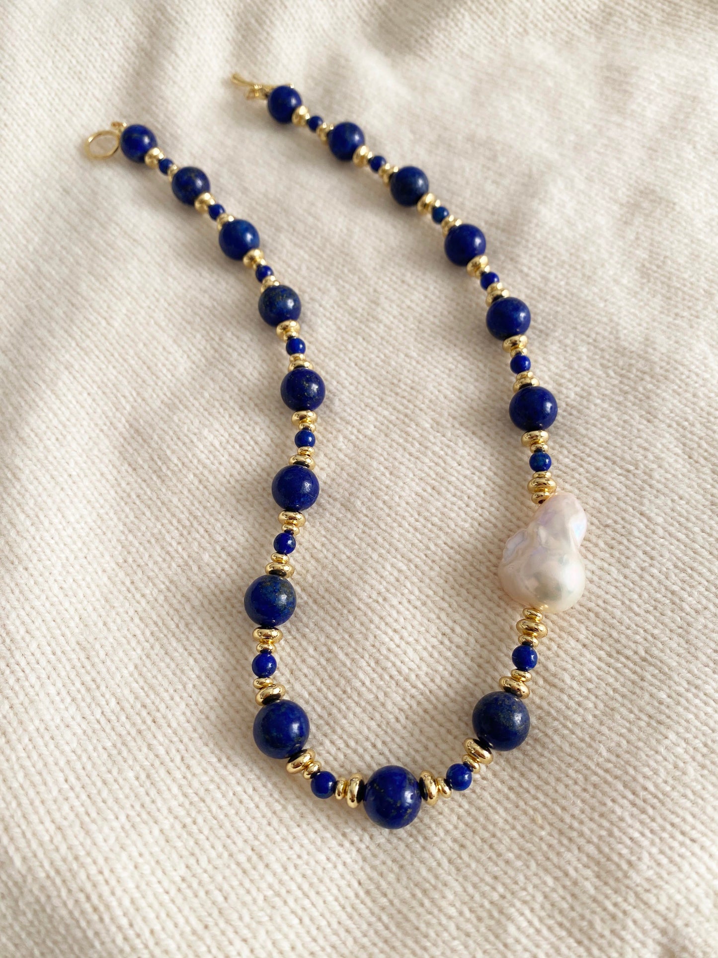 Handmade Fashion Natural Stone Lapis Lazuli Baroque Pearl Necklace