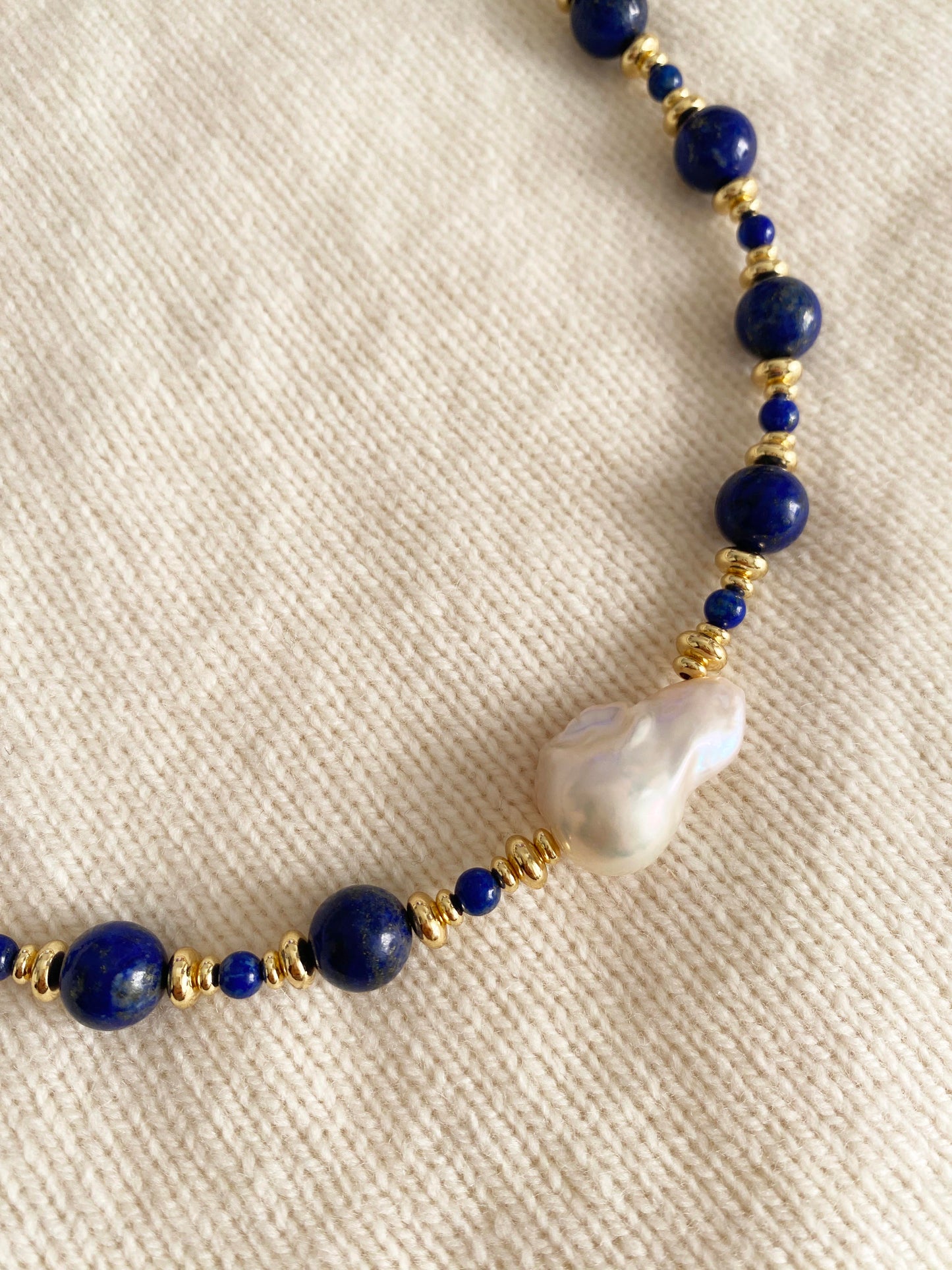 Handmade Fashion Natural Stone Lapis Lazuli Baroque Pearl Necklace