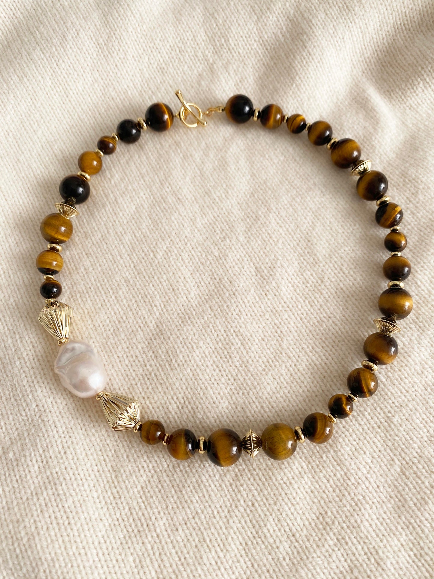 Handmade Fashion Natural Stone Tiger Eye Baroque Pearl Necklace