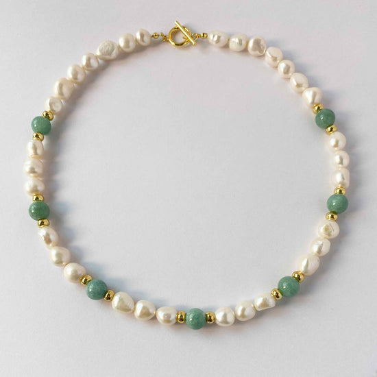 Lela Natural Yellow Jade and Pearl Necklace