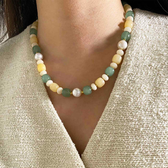 Jade, Coral & Mother of Pearl Necklace – Estate Beads & Jewelry