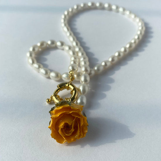 Yellow Rose Bud Necklace | Real Flower Necklace