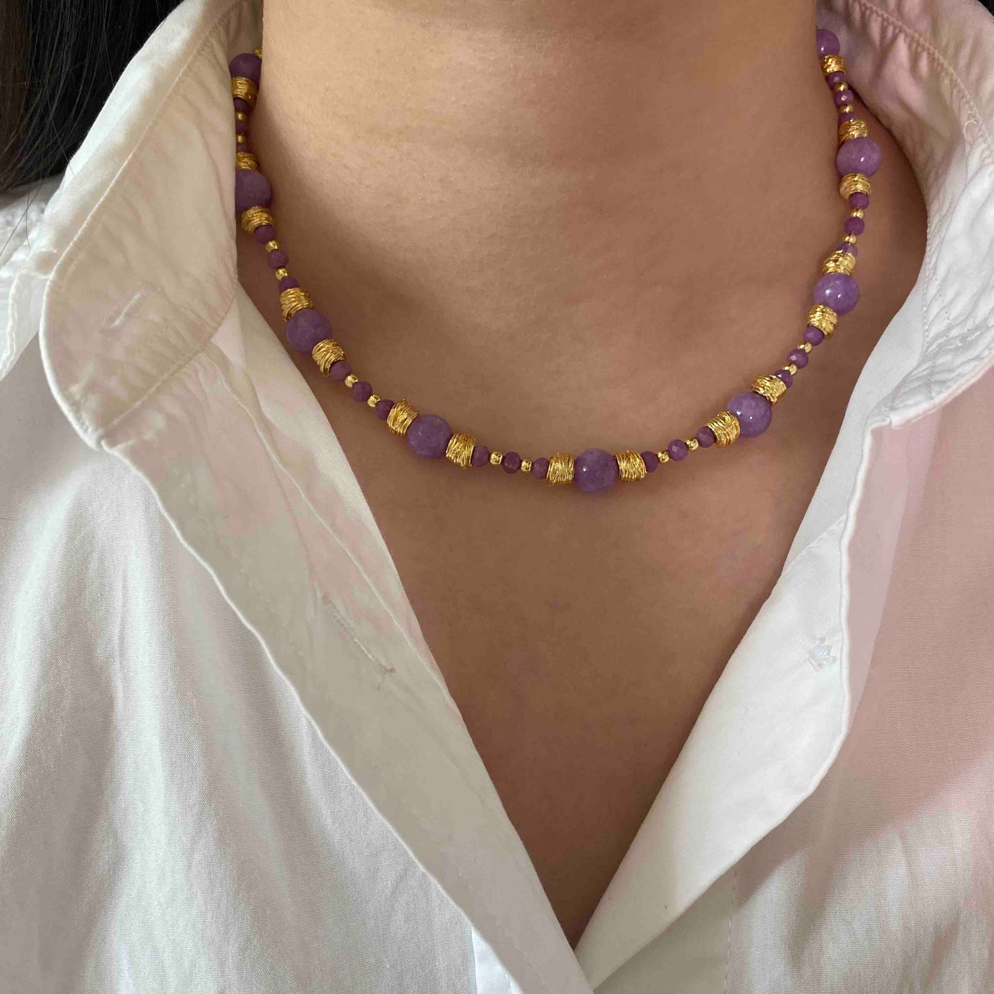 Simple Purple Stone Pendant Chain - South India Jewels