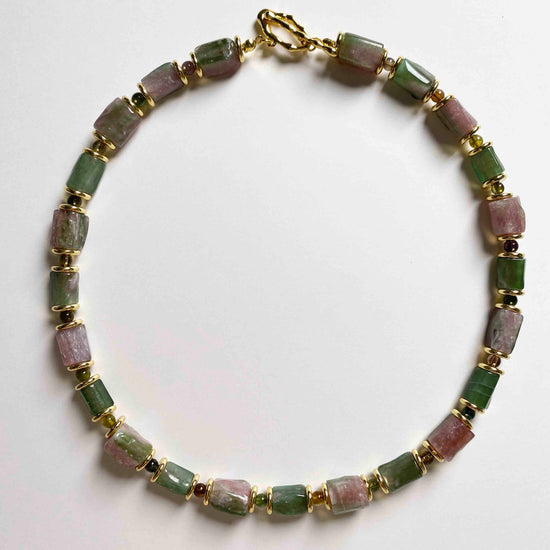 Natural Stone Watermelon Tourmaline Necklace