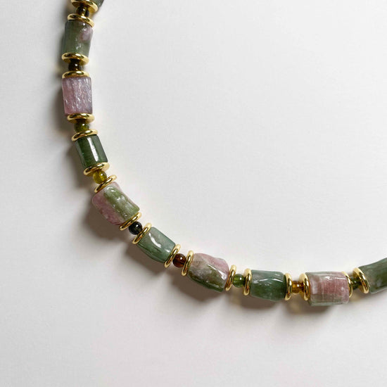 Natural Stone Watermelon Tourmaline Necklace