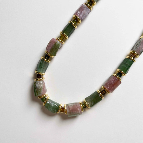 Natural Stone Watermelon Tourmaline Necklace