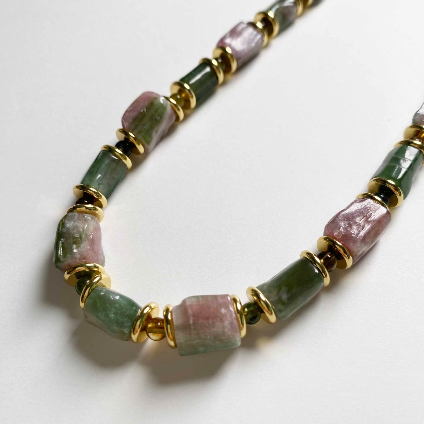 Natural Stone Watermelon Tourmaline Necklace